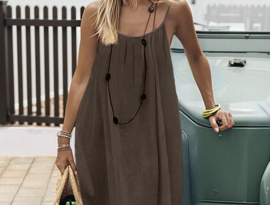 Mini Dress in Solid Color Chiffon with Ruffles and Open Back