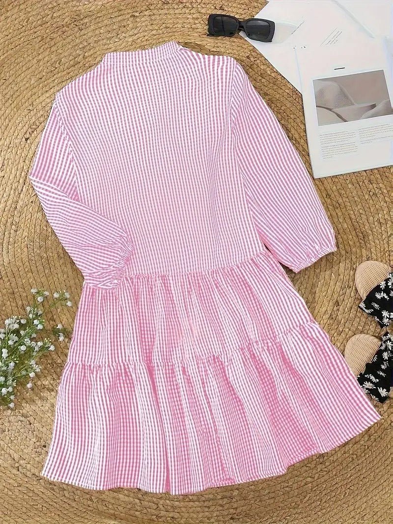 Daisy | Women's Striped Smocked Waist Mini Dress 3/4 Sleeve Tiered Hem