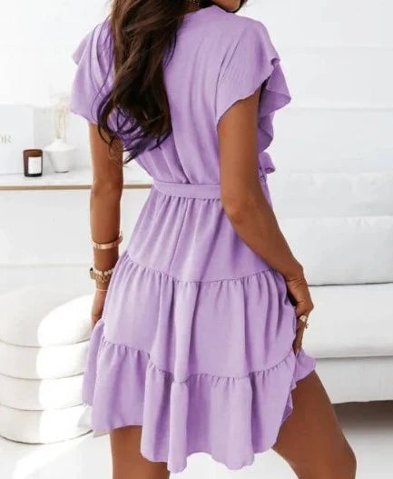 Nora | Women's Wrap V-Neck Mini Dress With Ruffle Hem
