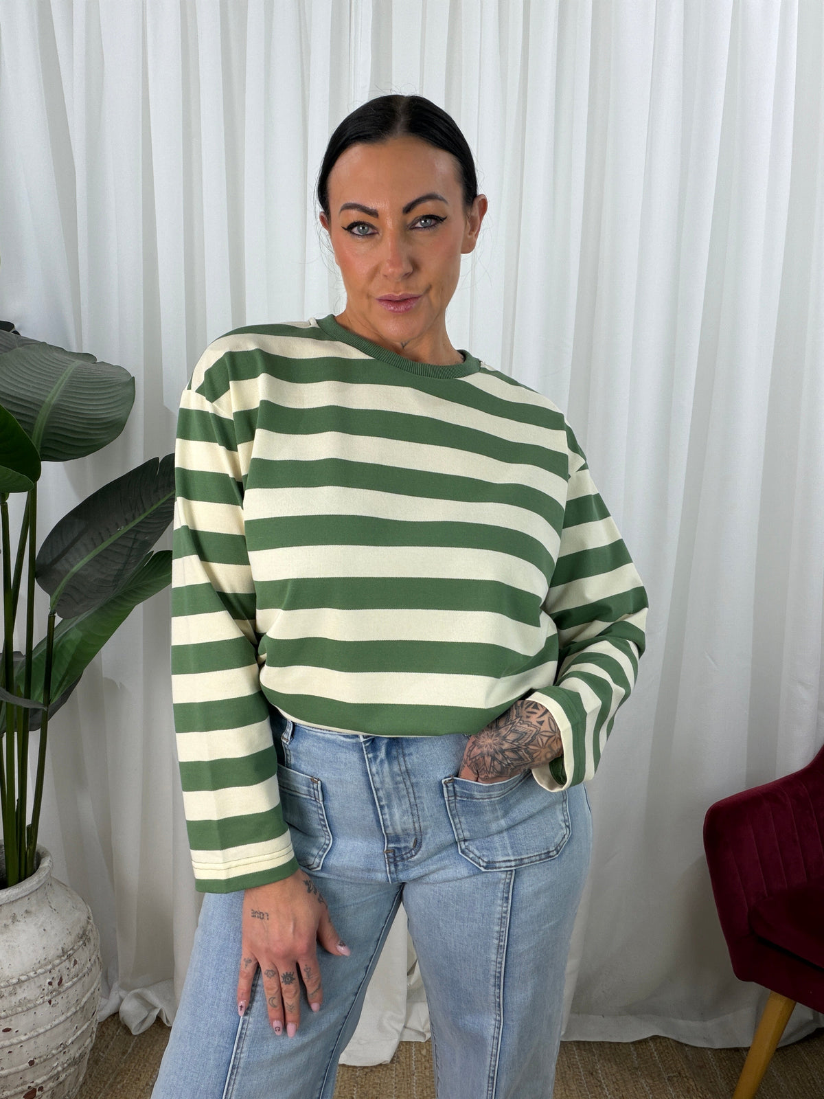 Raven Long Sleeve Top- Sage/Beige