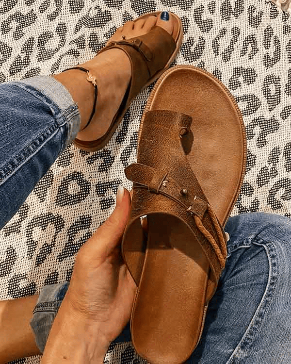 Cleo | Women's Flat Toe Loop Sandals Cushioned Footbed Summer Slides