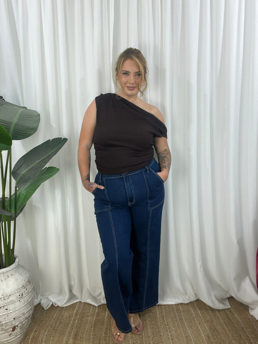 Rumour Off Shoulder Top- Chocolate