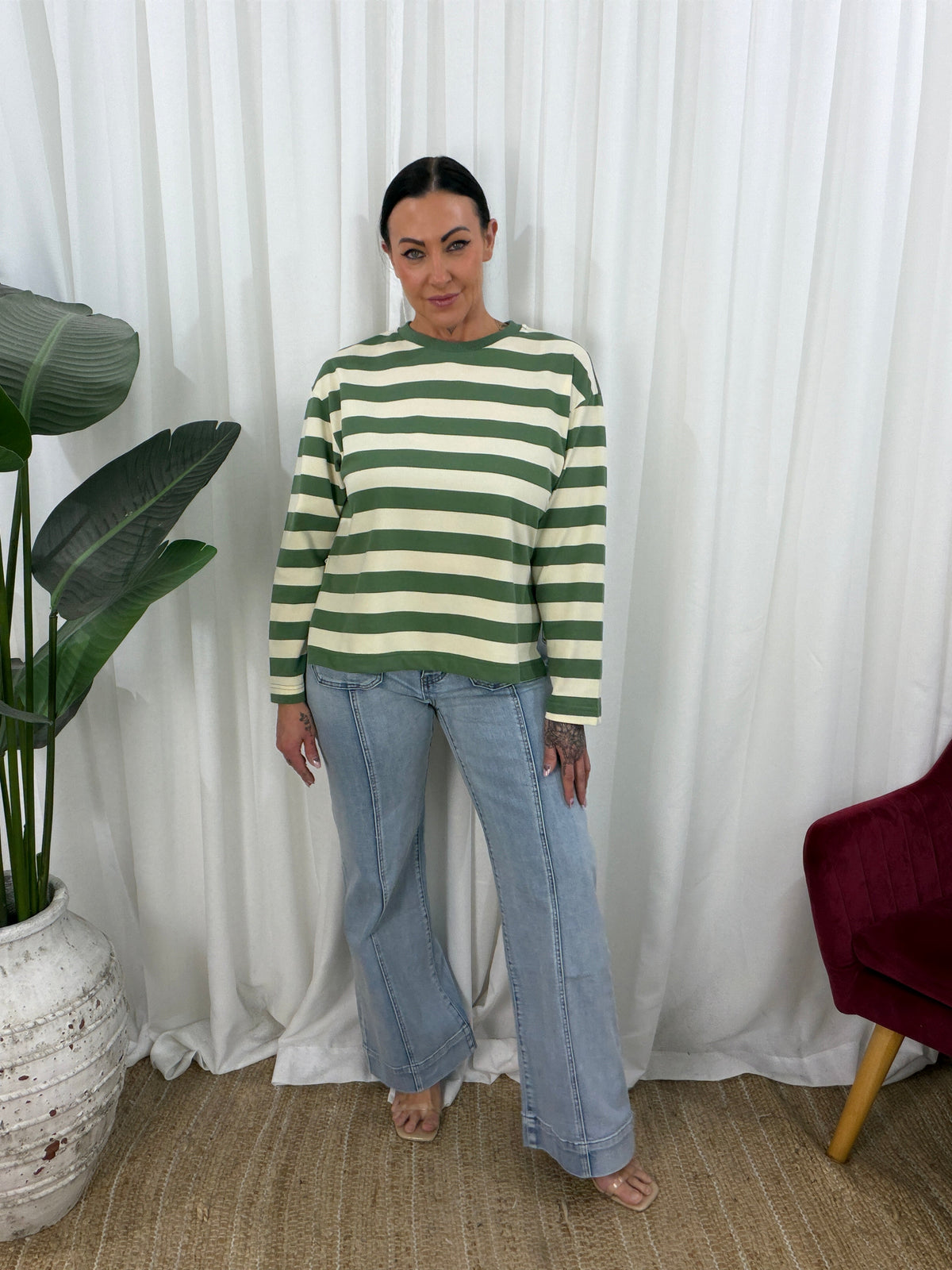 Raven Long Sleeve Top- Sage/Beige