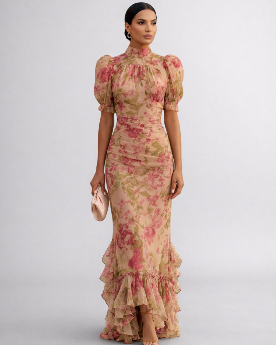 Rose | Long Floral Chiffon Dress
