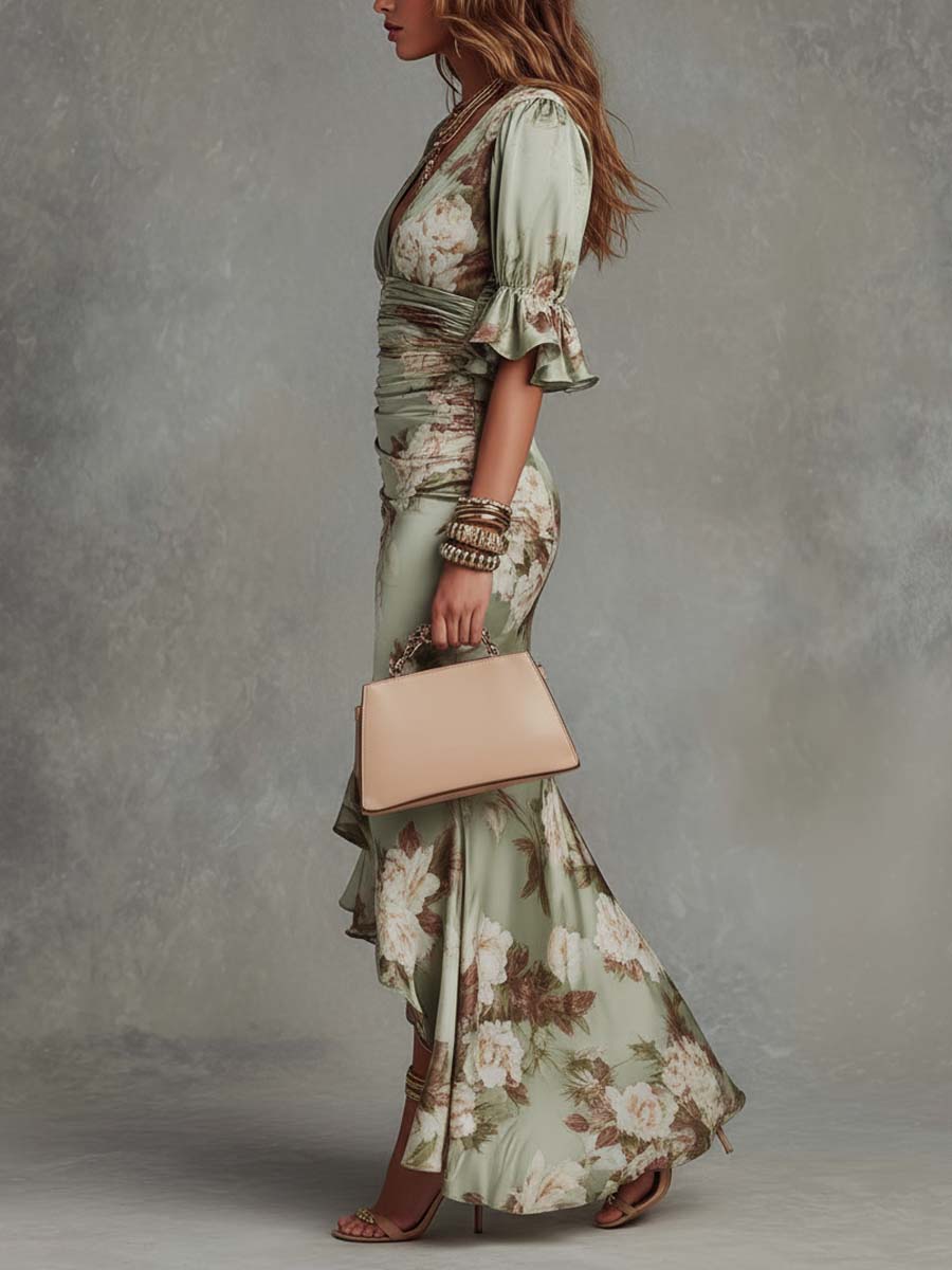 Anastasia™ | Flattering Floral Satin Dress
