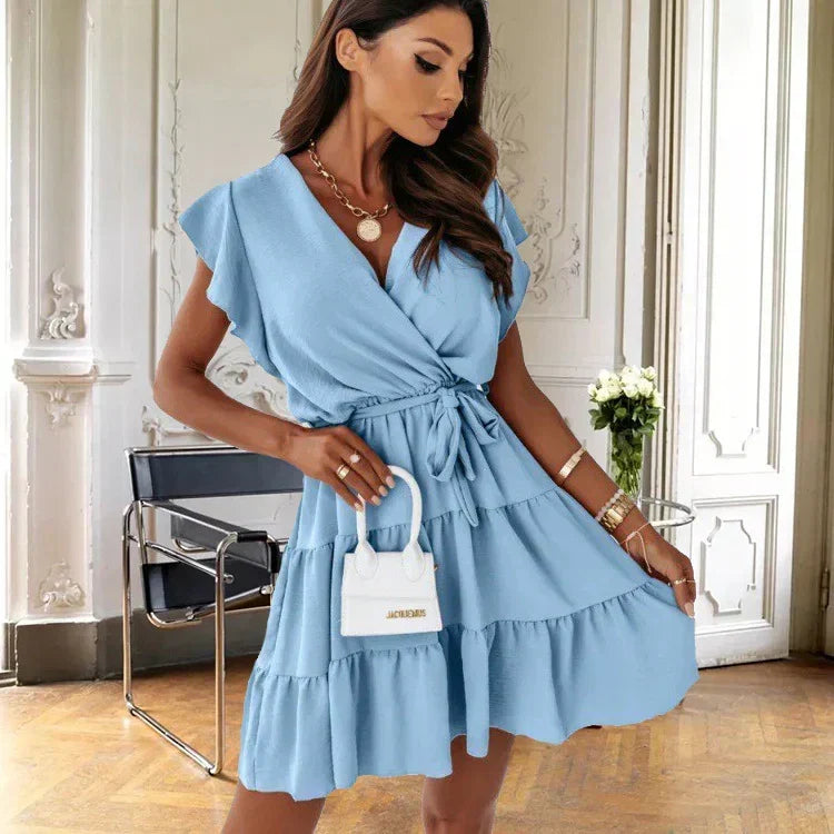 Nora | Women's Wrap V-Neck Mini Dress With Ruffle Hem