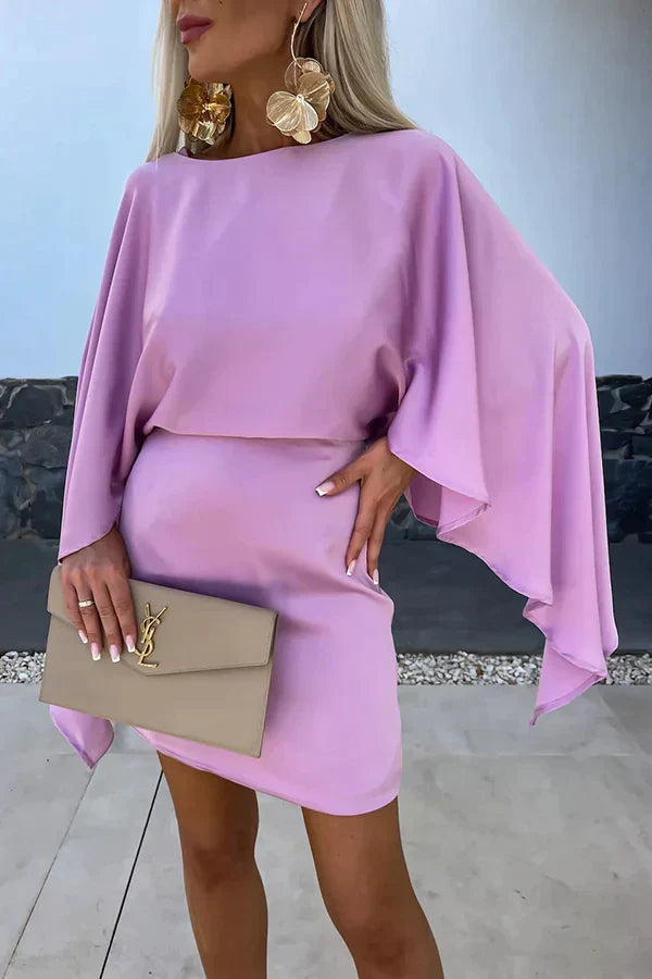 Celeste | Women's Cape Sleeve Mini Dress With Fitted Skirt