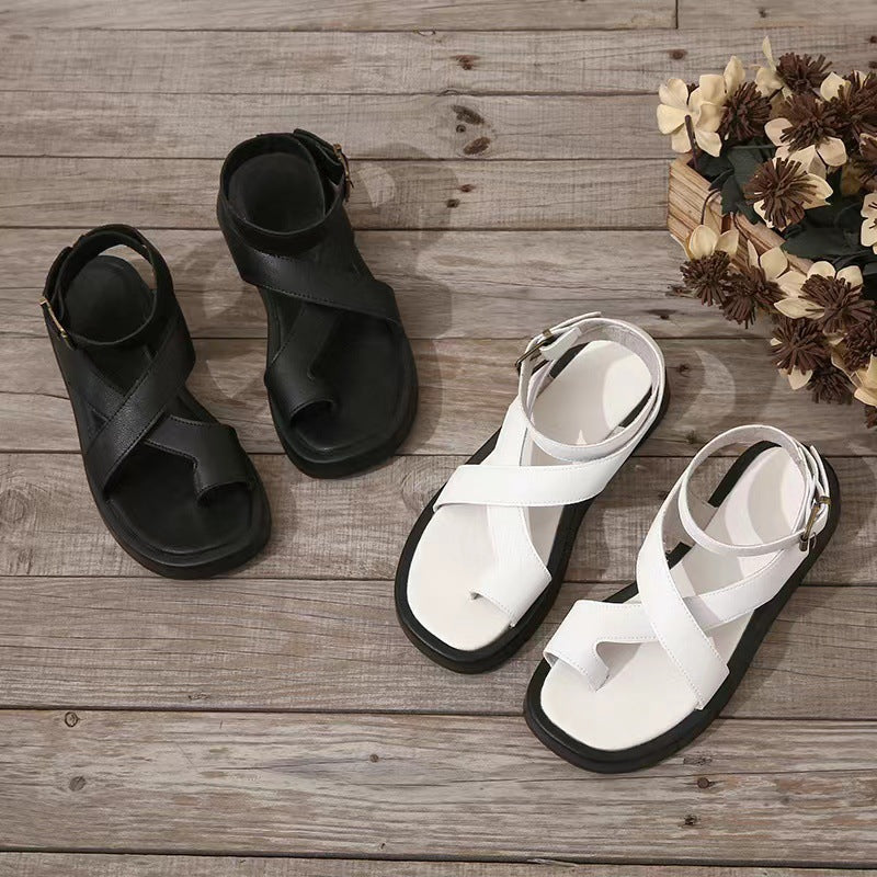 Women's Platform Sandals With Criss-Cross Straps And Ankle Buckle