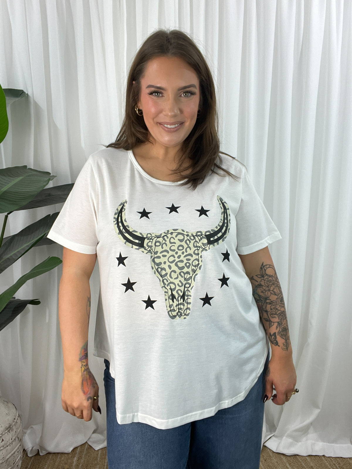 Jordy Leopard Steer Tee- White (EOFY SALE)