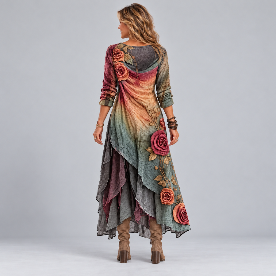 Emberly | Layered Ombré Rose Maxi Dress
