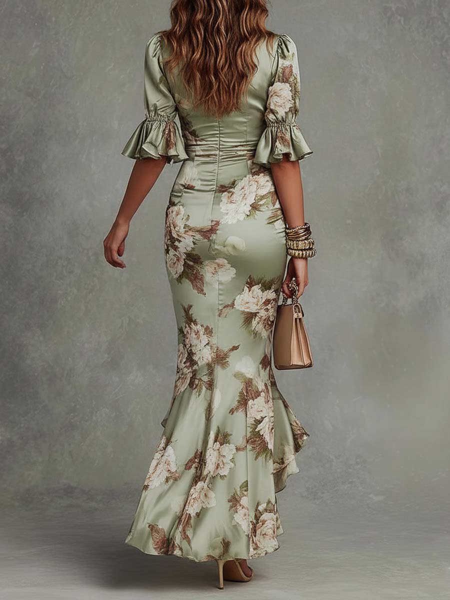 Anastasia™ | Flattering Floral Satin Dress
