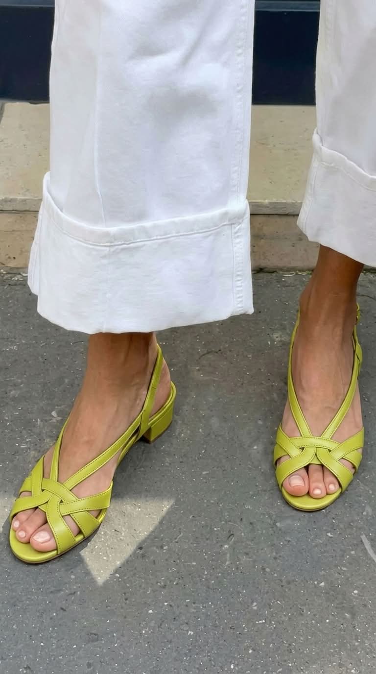 Nude Leather Cross Strap Slingback Low Heel Sandals