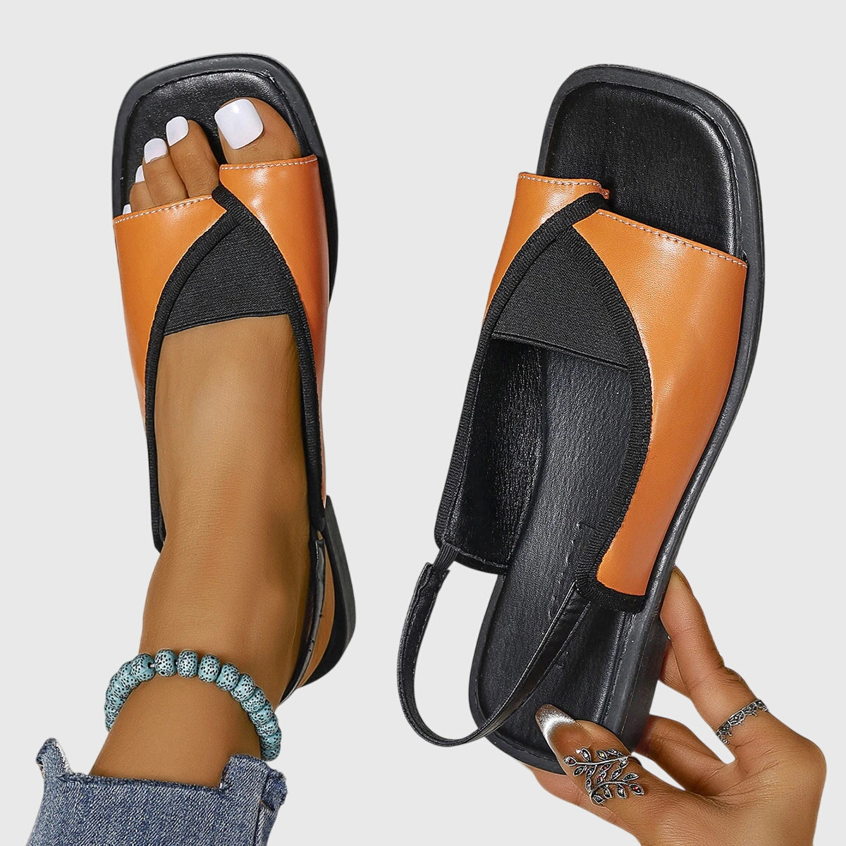 Zola | Women's Square Toe Slingback Flat Sandals Colour Block