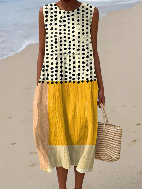 Leah™ | Colorblock Polka Dot Midi Dress
