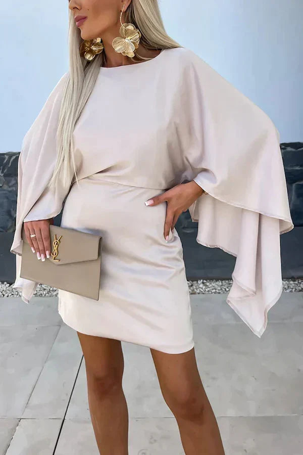 Celeste | Women's Cape Sleeve Mini Dress With Fitted Skirt