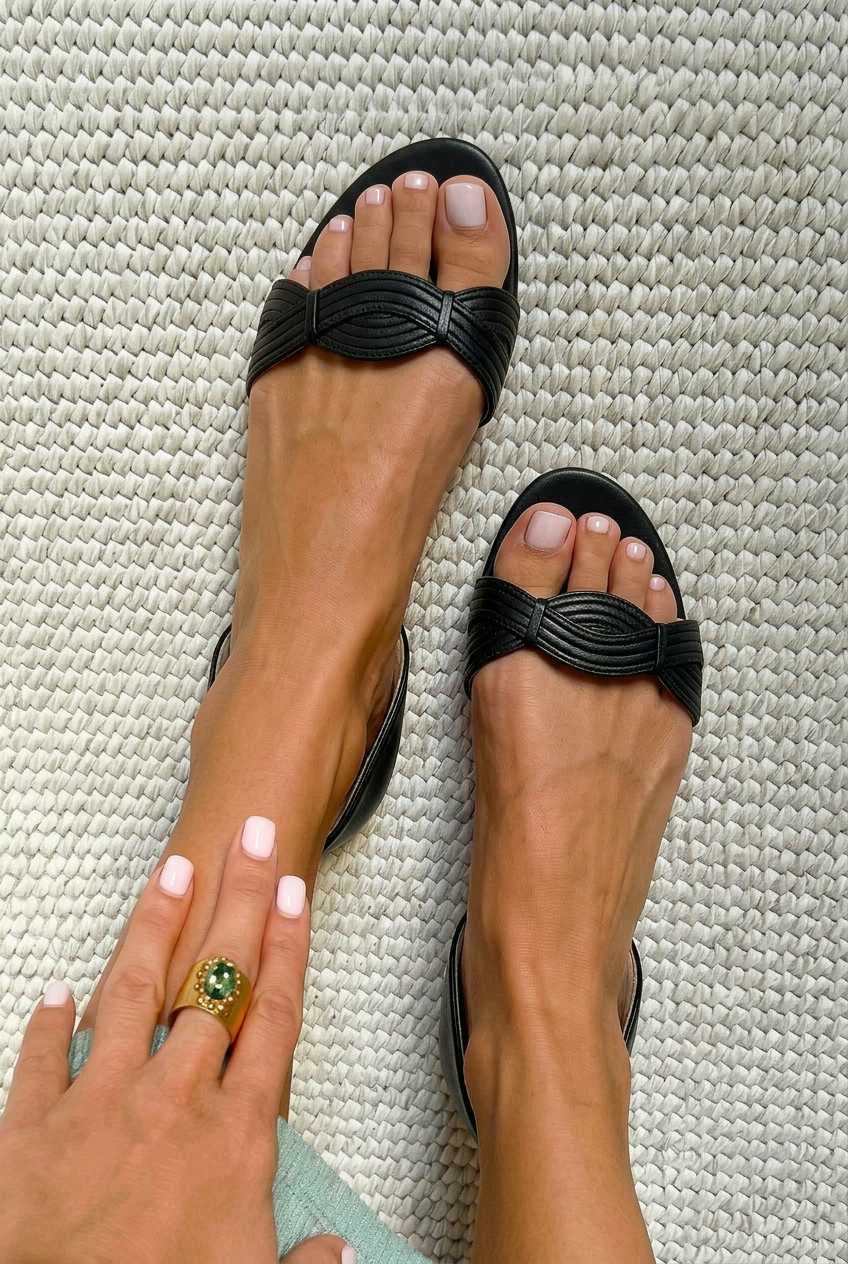Pleated Knot Open Toe Flat Slide Sandals