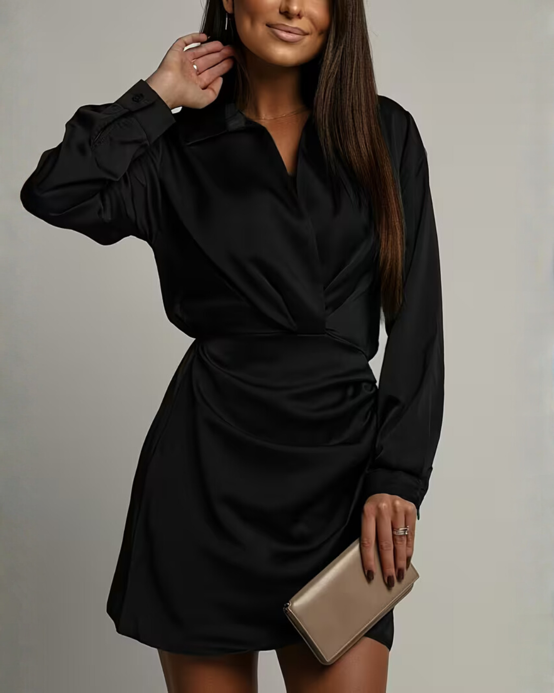 Elena | Long Sleeve Mini Dress With Wrap Detail