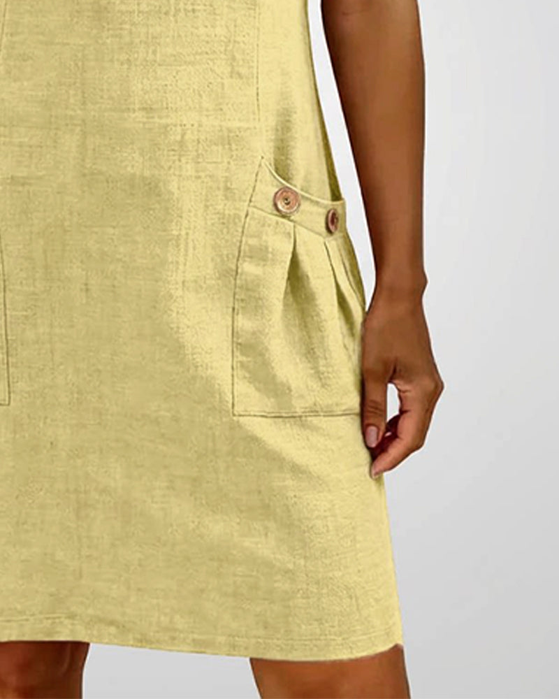 Pippa | Women's Linen Short Sleeve Zip Neck A-Line Mini Dress