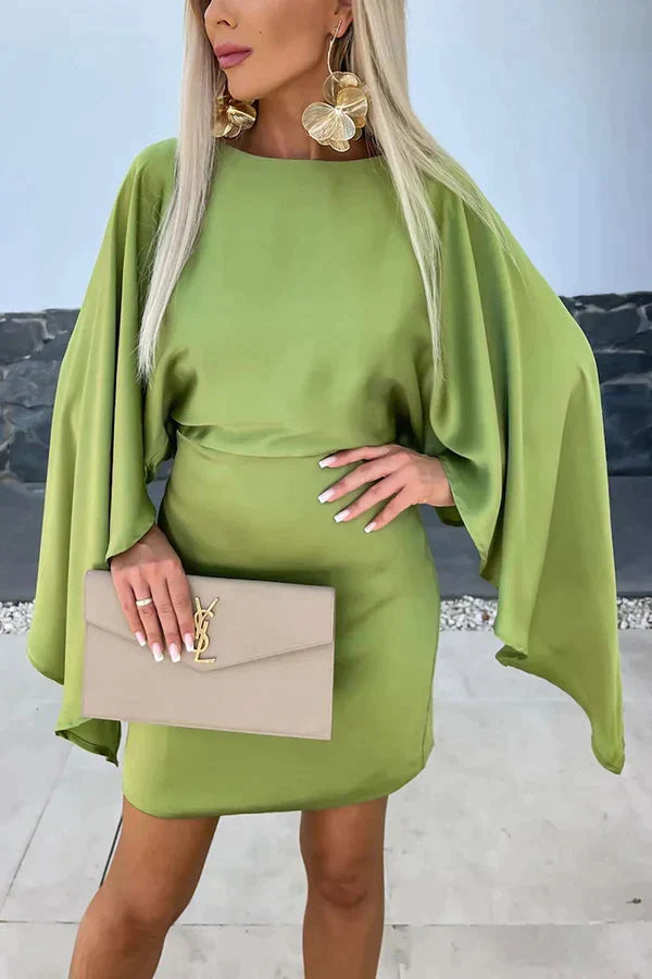 Celeste | Women's Cape Sleeve Mini Dress With Fitted Skirt