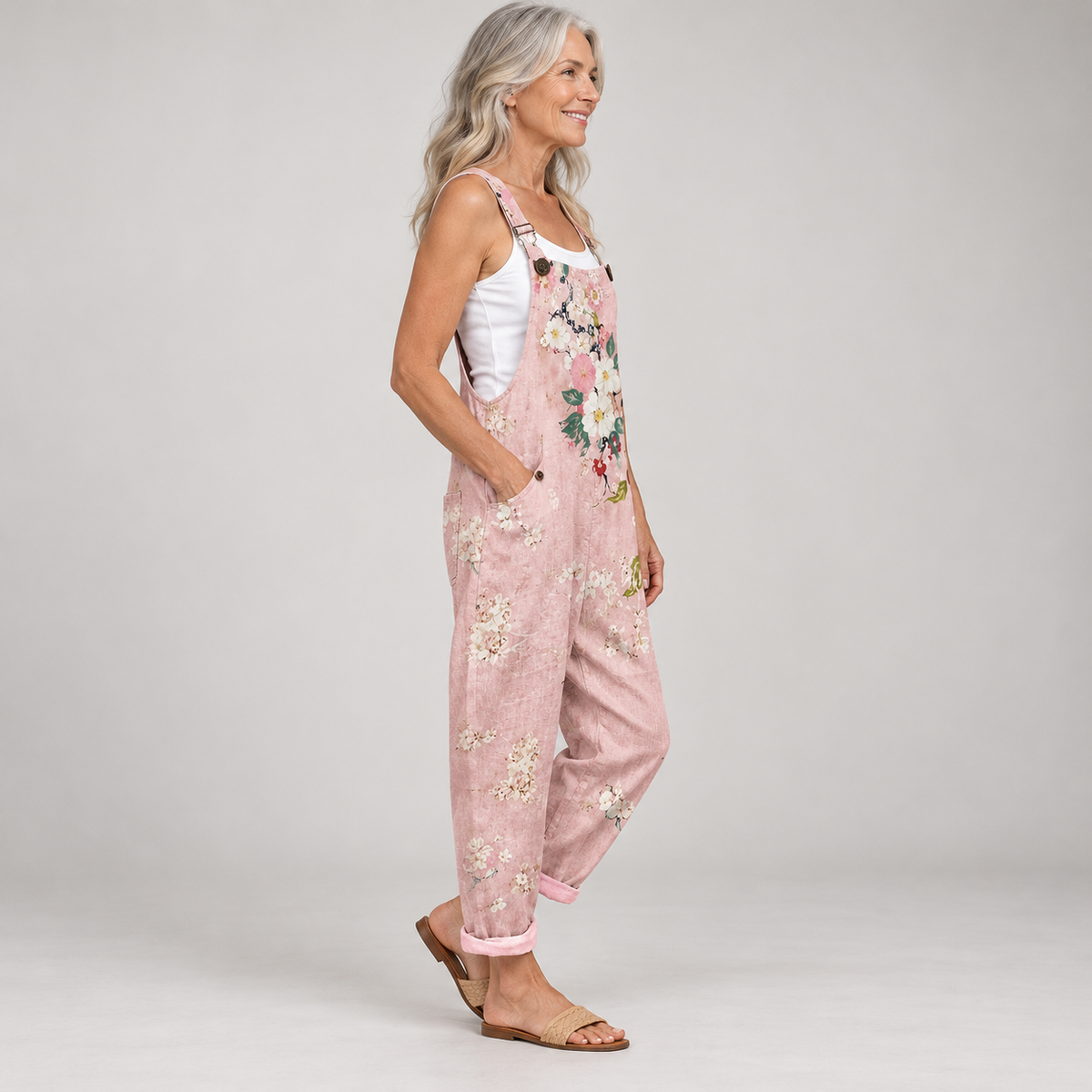 PINK FLORAL OVERALLS WITH SOFT COMFORT