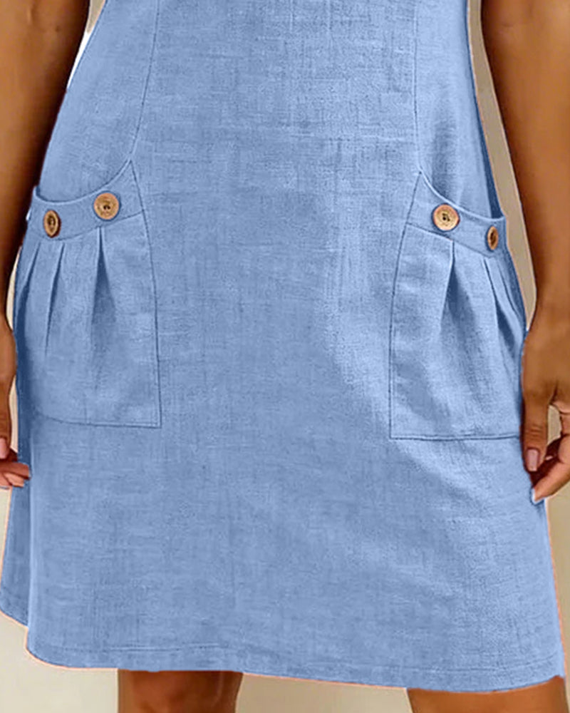 Pippa | Women's Linen Short Sleeve Zip Neck A-Line Mini Dress