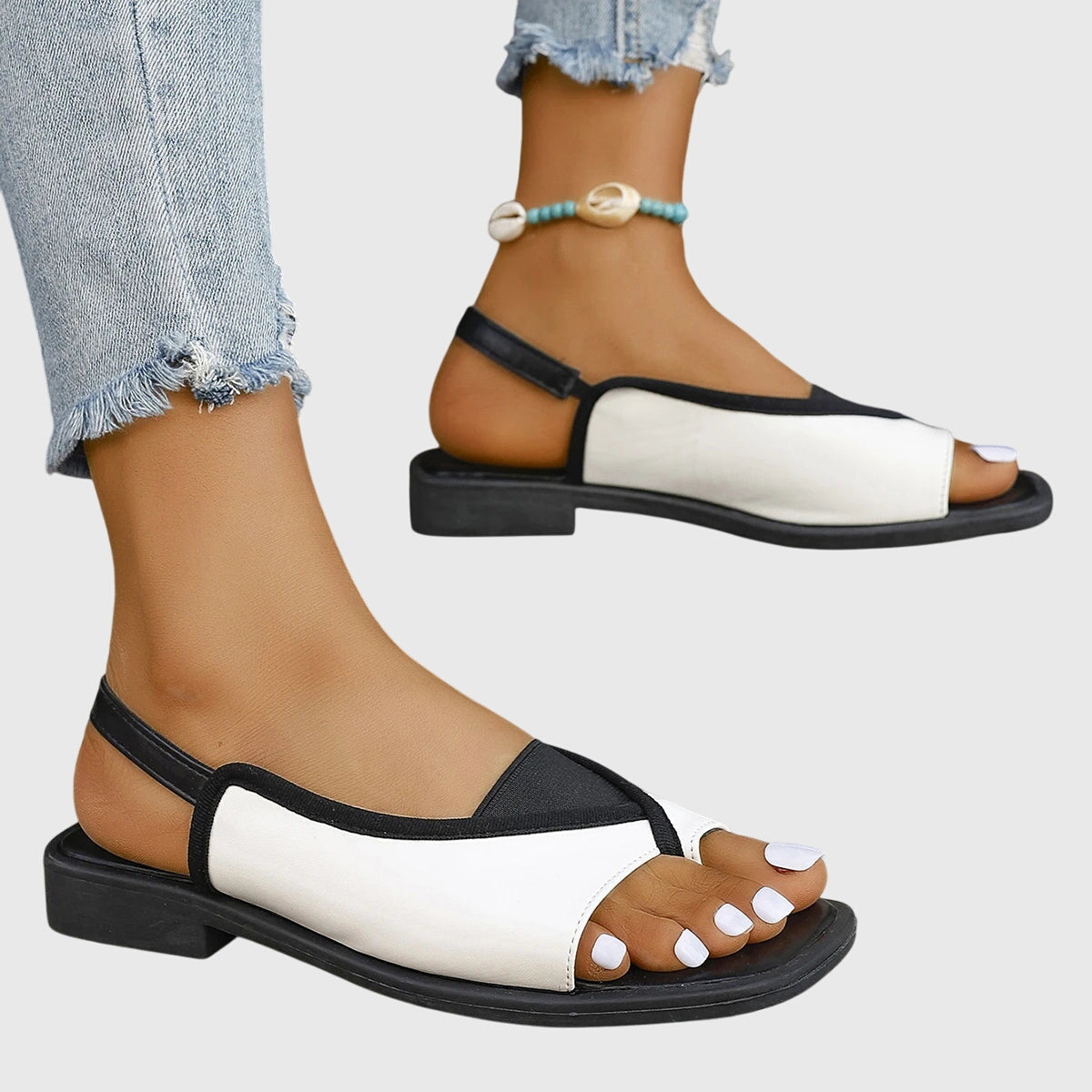 Zola | Women's Square Toe Slingback Flat Sandals Colour Block