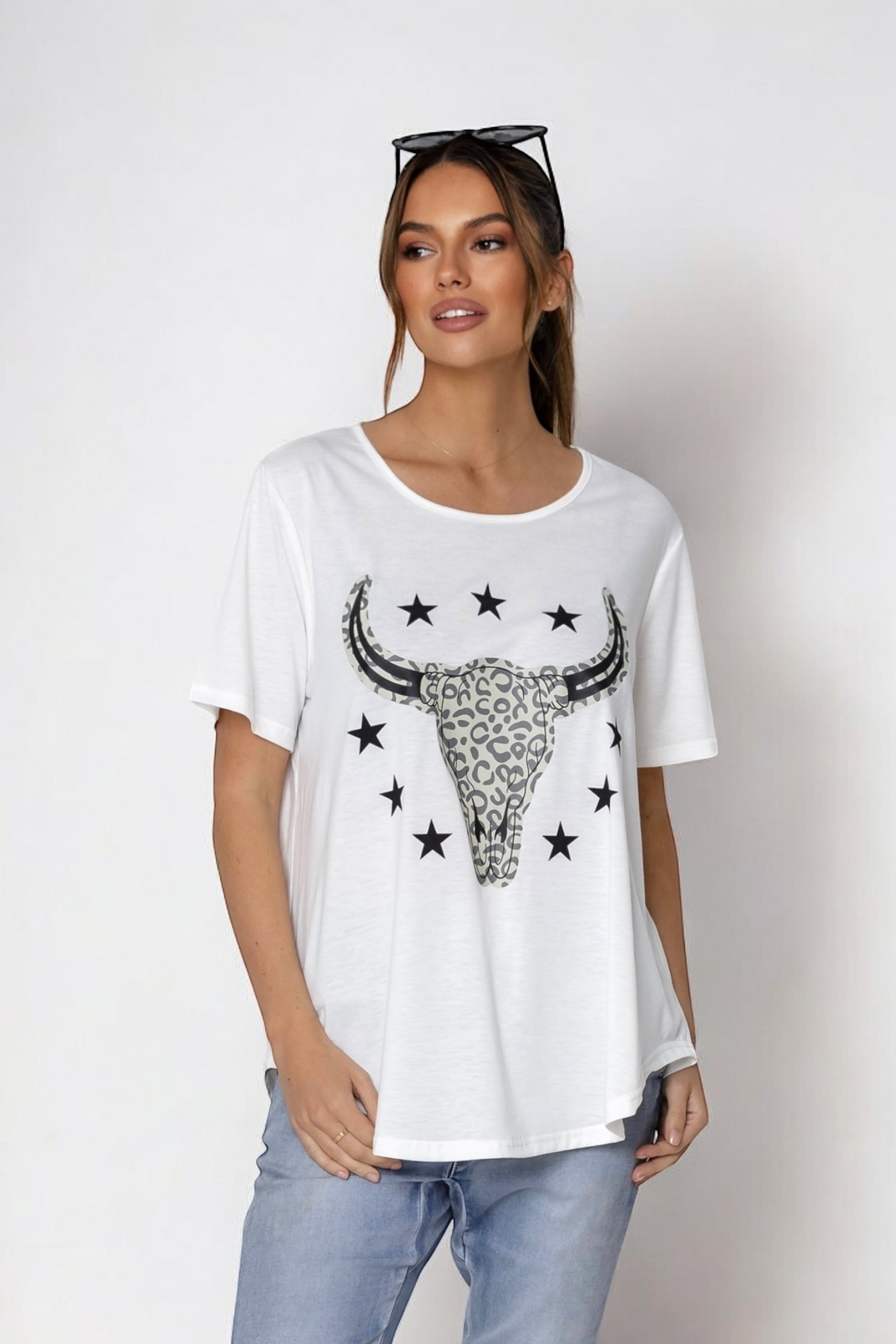Jordy Leopard Steer Tee- White (EOFY SALE)