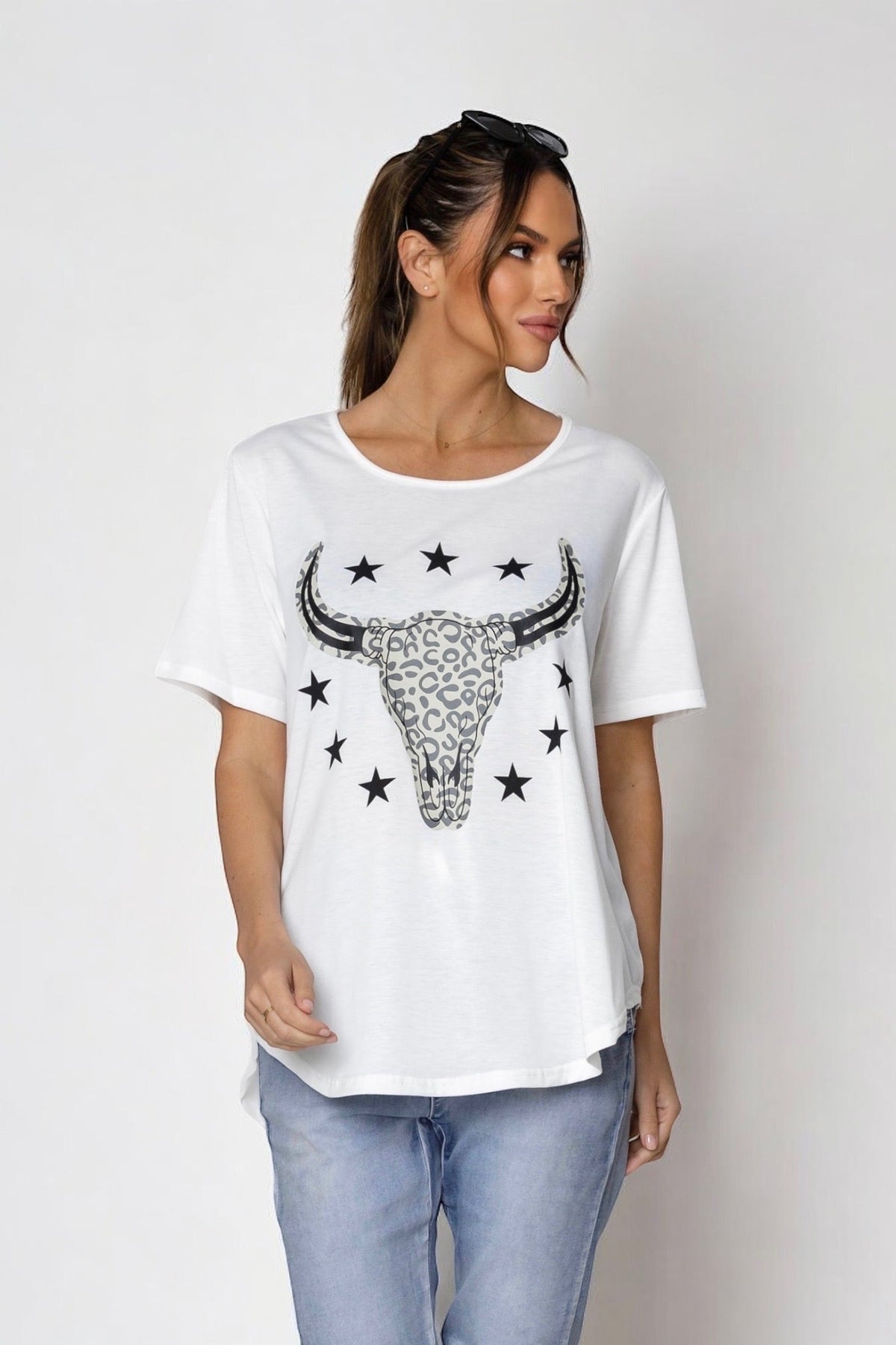Jordy Leopard Steer Tee- White (EOFY SALE)