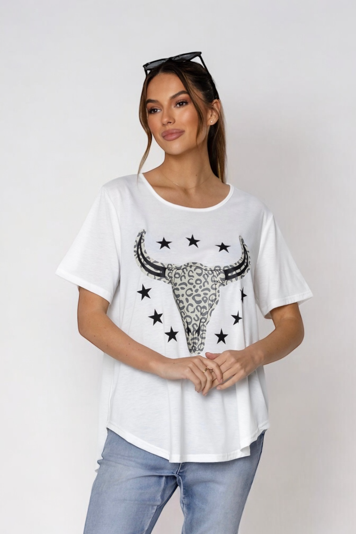 Jordy Leopard Steer Tee- White (EOFY SALE)