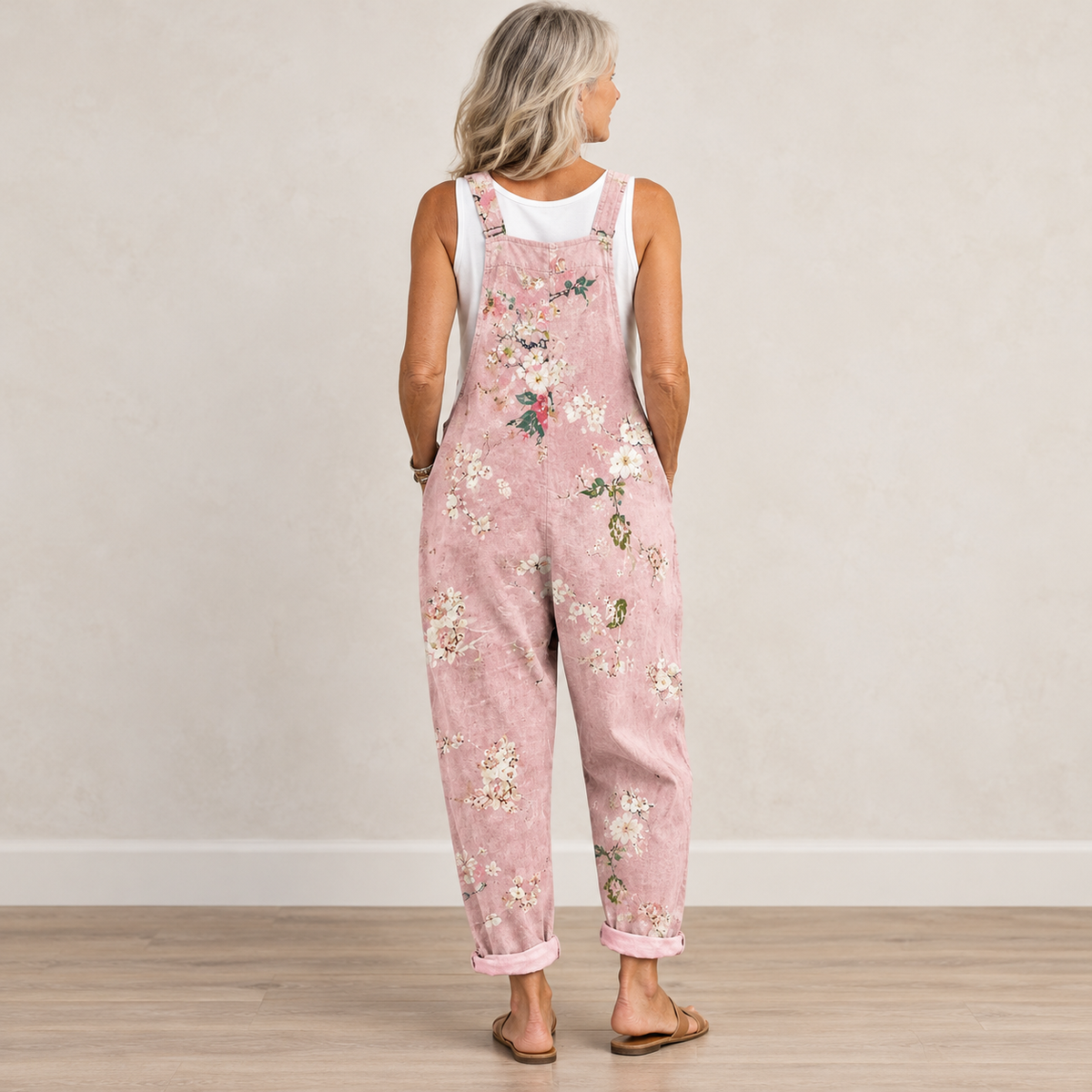 PINK FLORAL OVERALLS WITH SOFT COMFORT