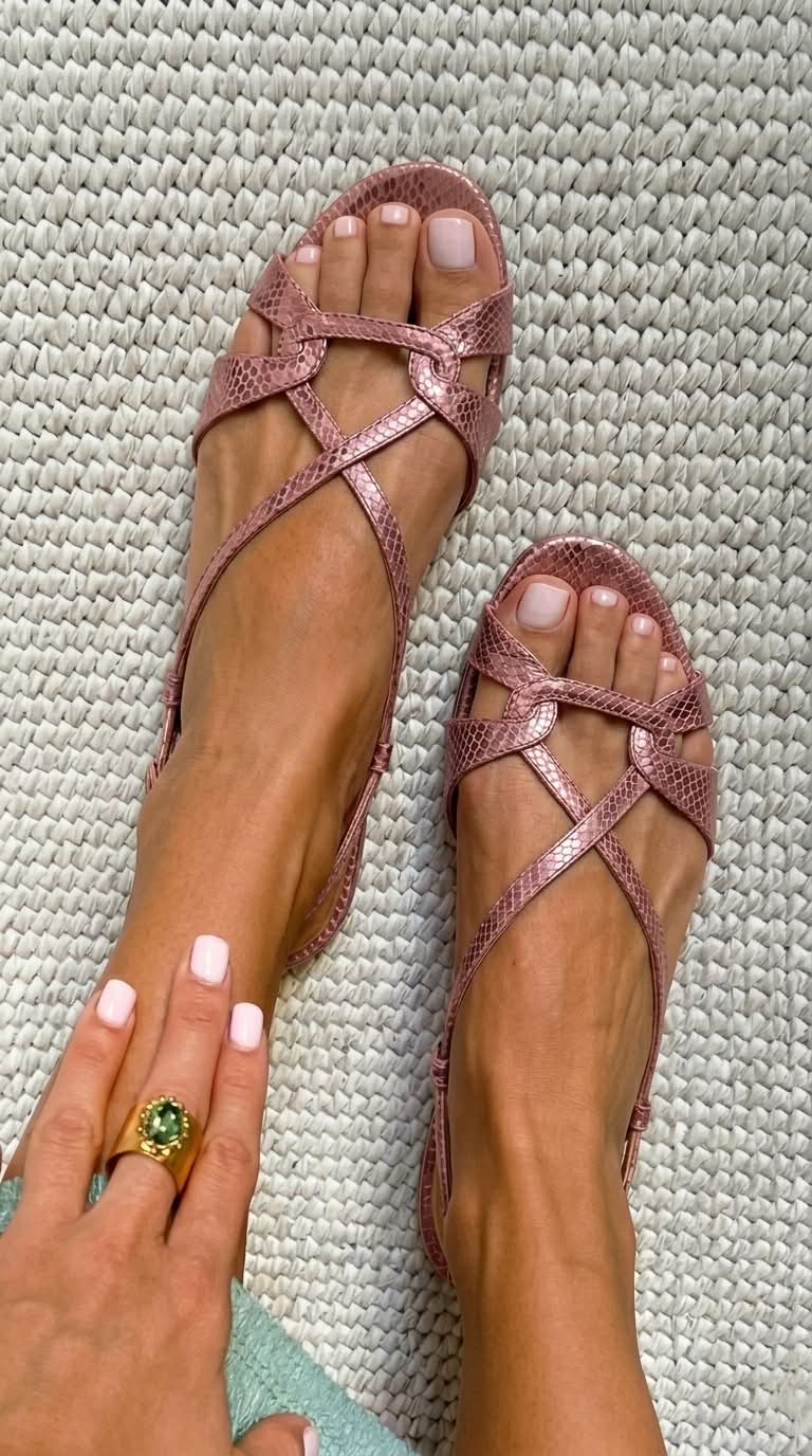 Snake Print Open Toe Slingback Bronze Flat Sandals