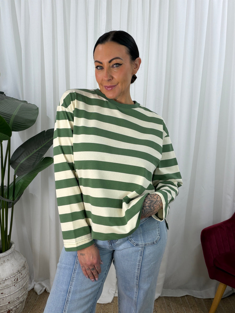Raven Long Sleeve Top- Sage/Beige