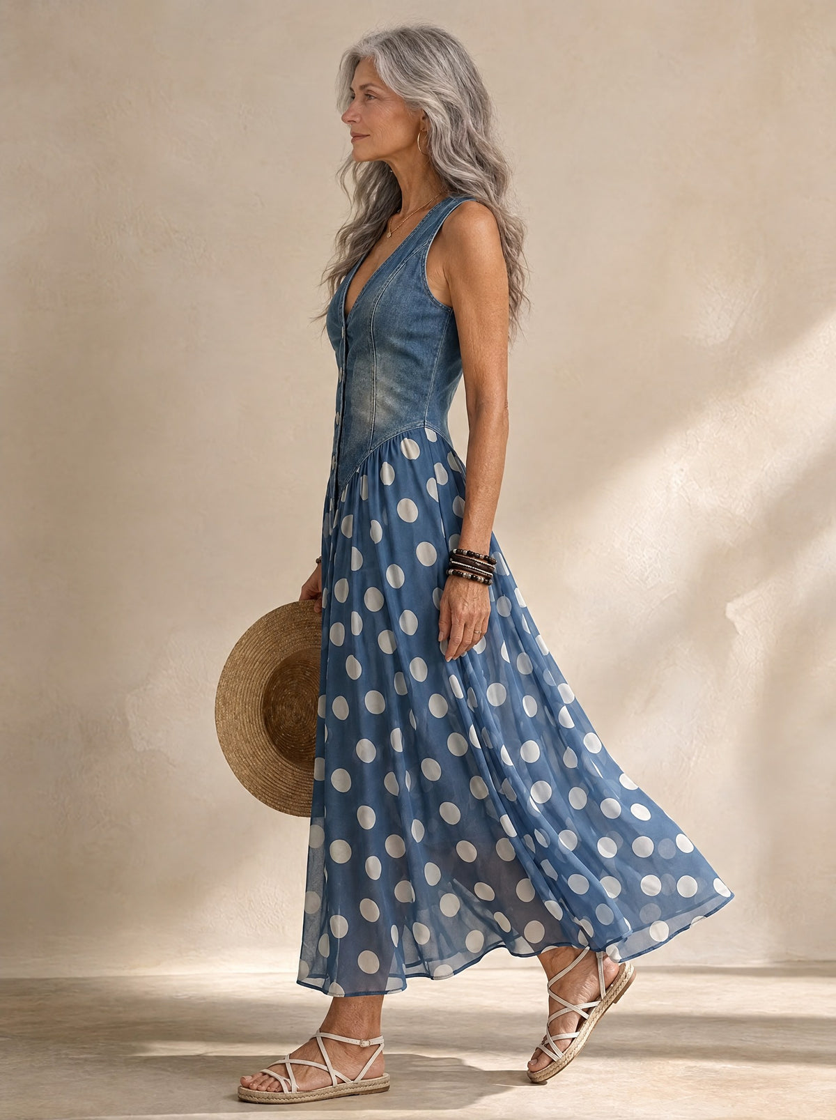 Bianca™ - Midi Chiffon Dress with Polka-Dot Pattern