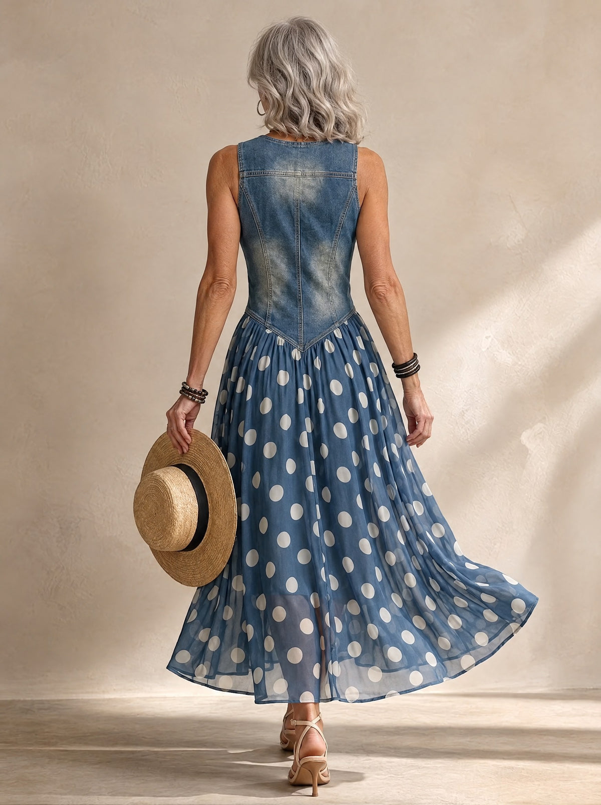 Bianca™ - Midi Chiffon Dress with Polka-Dot Pattern