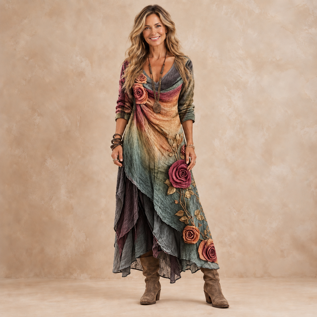 Emberly | Layered Ombré Rose Maxi Dress