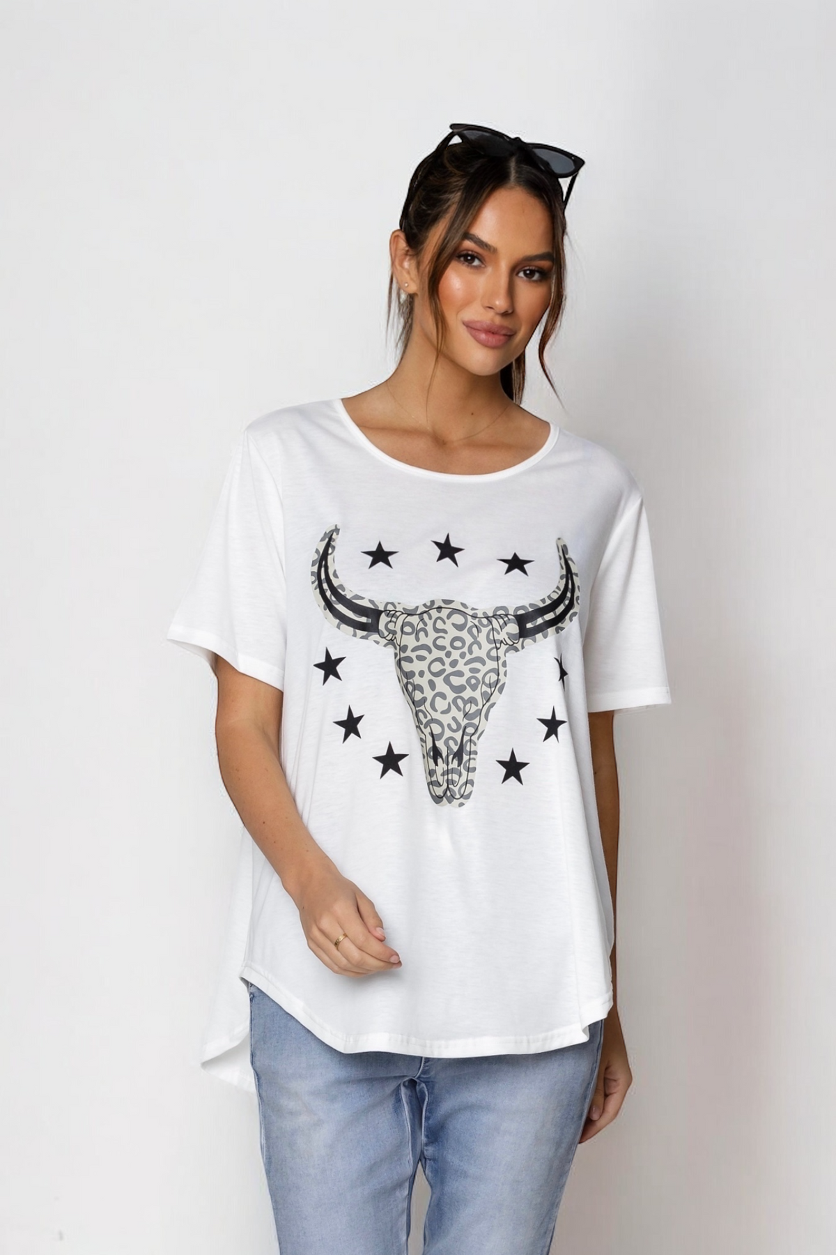 Jordy Leopard Steer Tee- White (EOFY SALE)