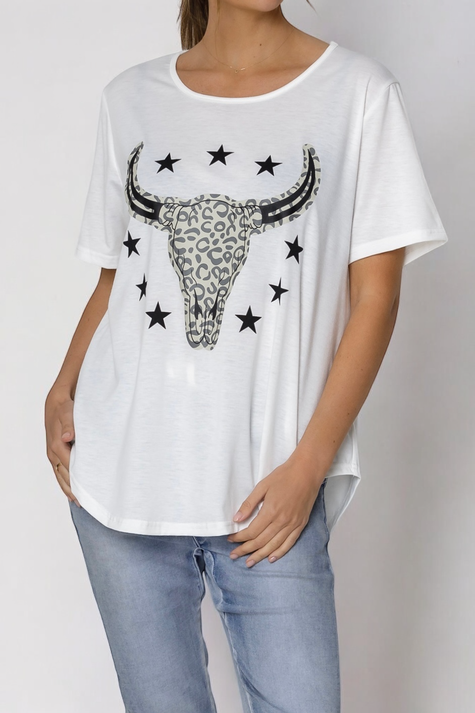 Jordy Leopard Steer Tee- White (EOFY SALE)