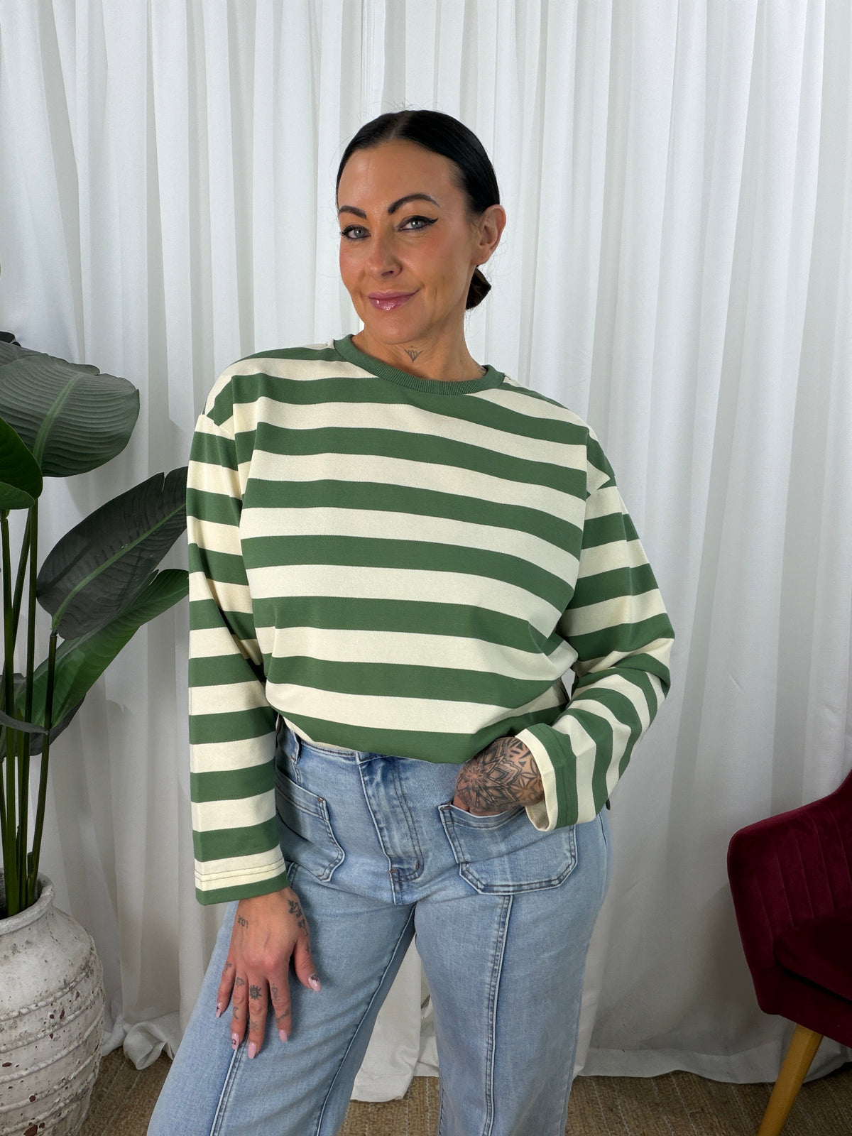 Raven Long Sleeve Top- Sage/Beige