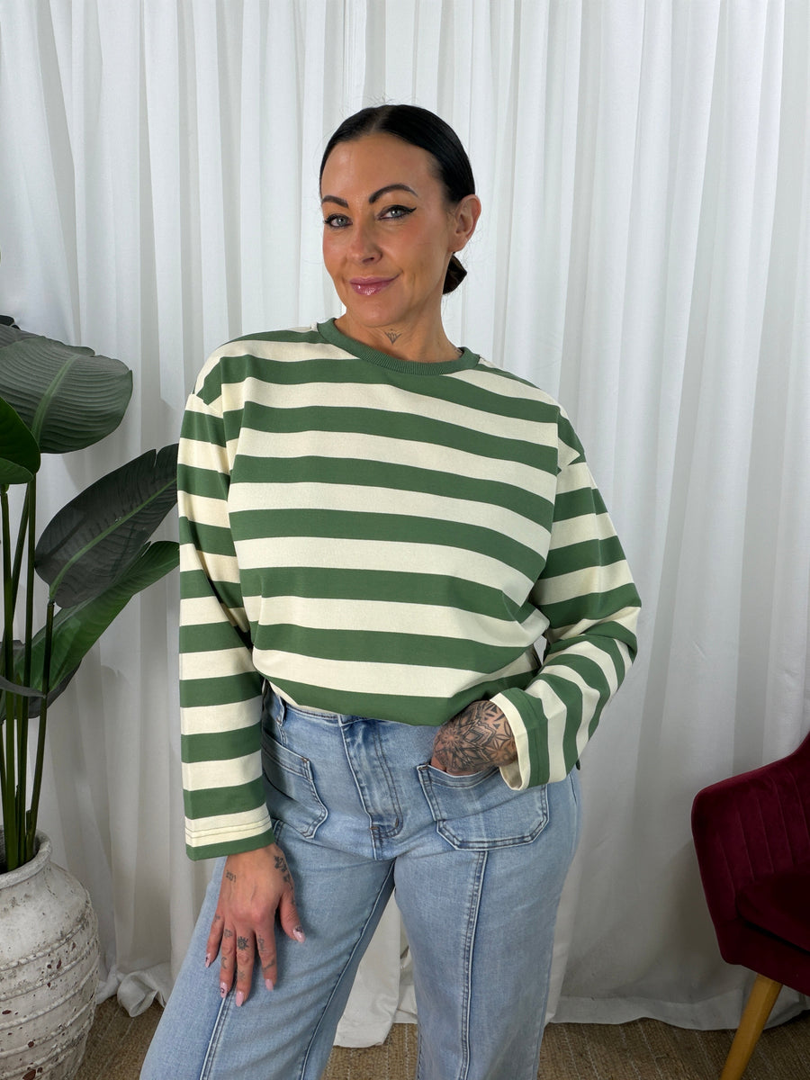 Raven Long Sleeve Top- Sage/Beige