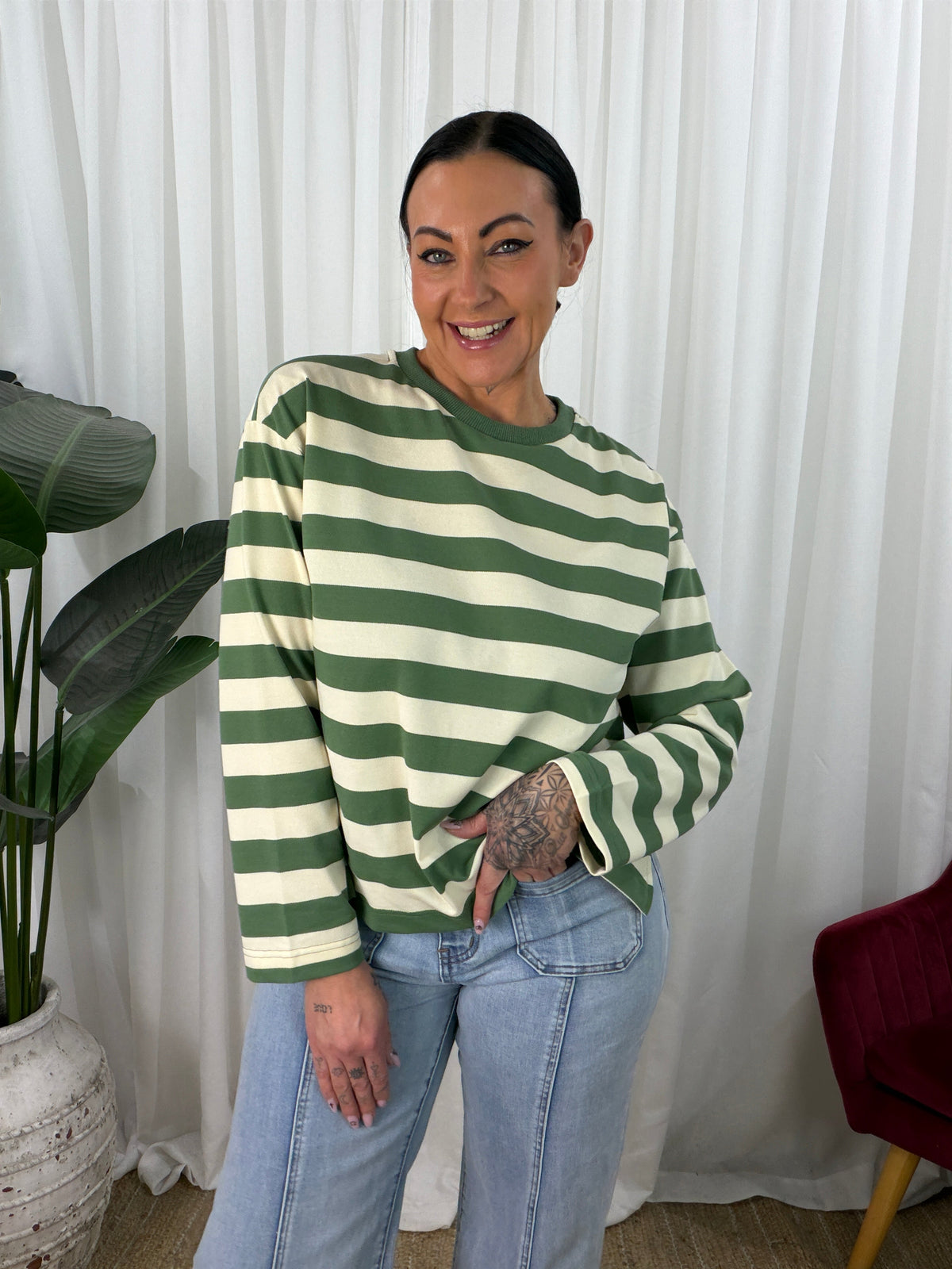 Raven Long Sleeve Top- Sage/Beige