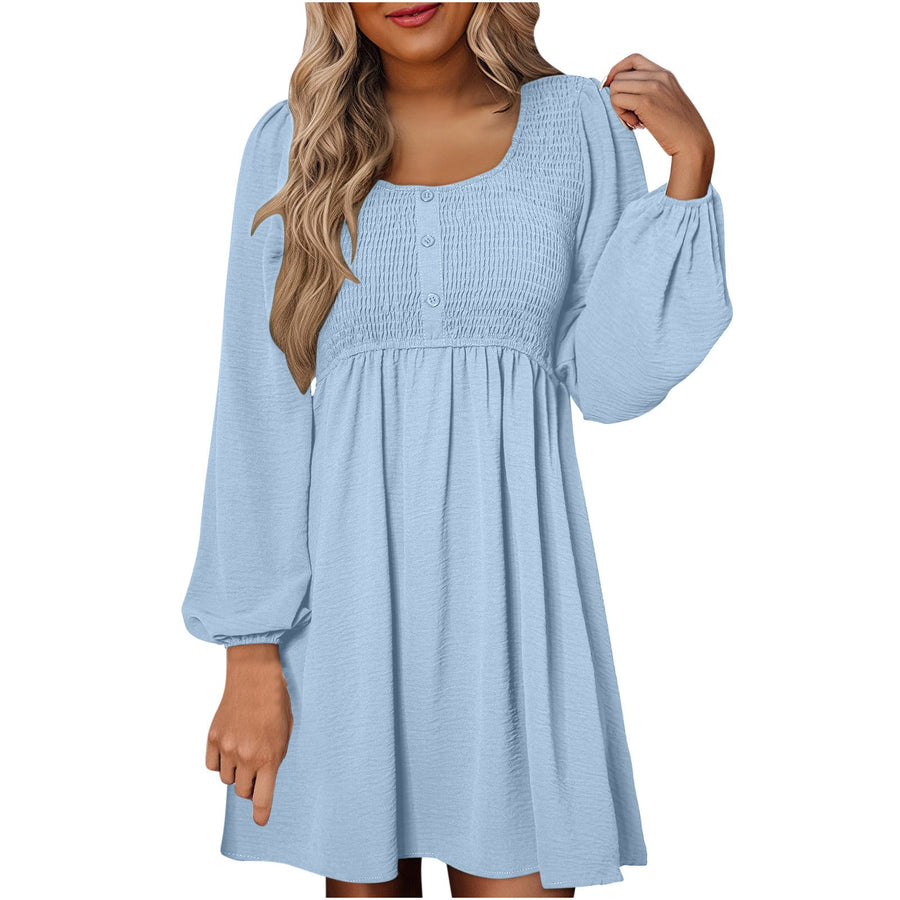 Penny | Women's Smocked Square Neck Puff Sleeve A-Line Mini Dress