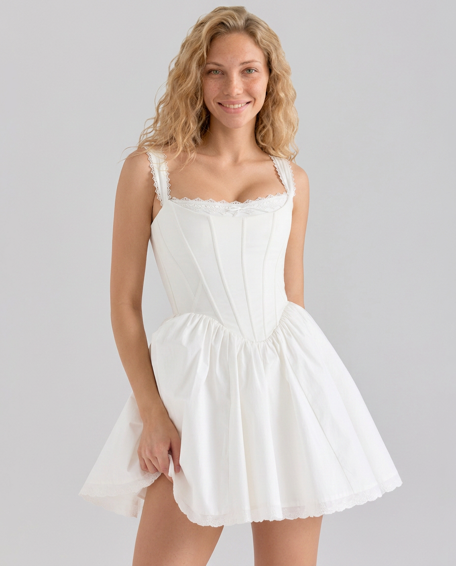 Jaime | Corset Mini Dress With Lace Trim Detail