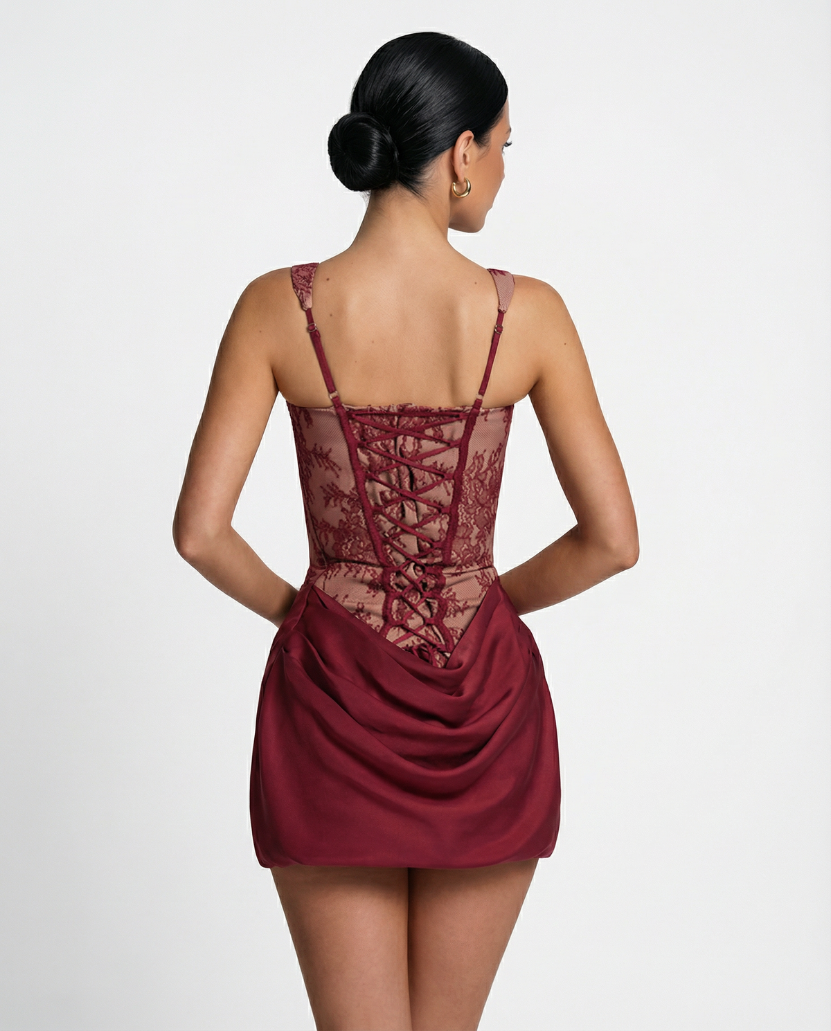 Evelyn | Lace Corset Mini Dress With Draped Skirt