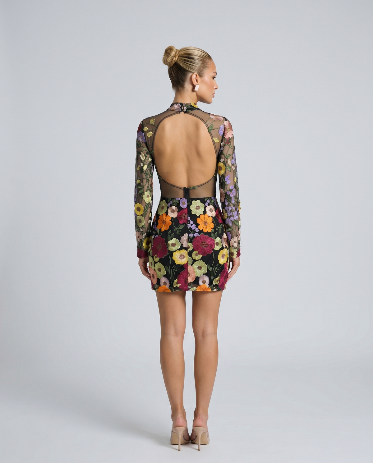 Anne | Mini Dress With Sheer Floral Embroidery