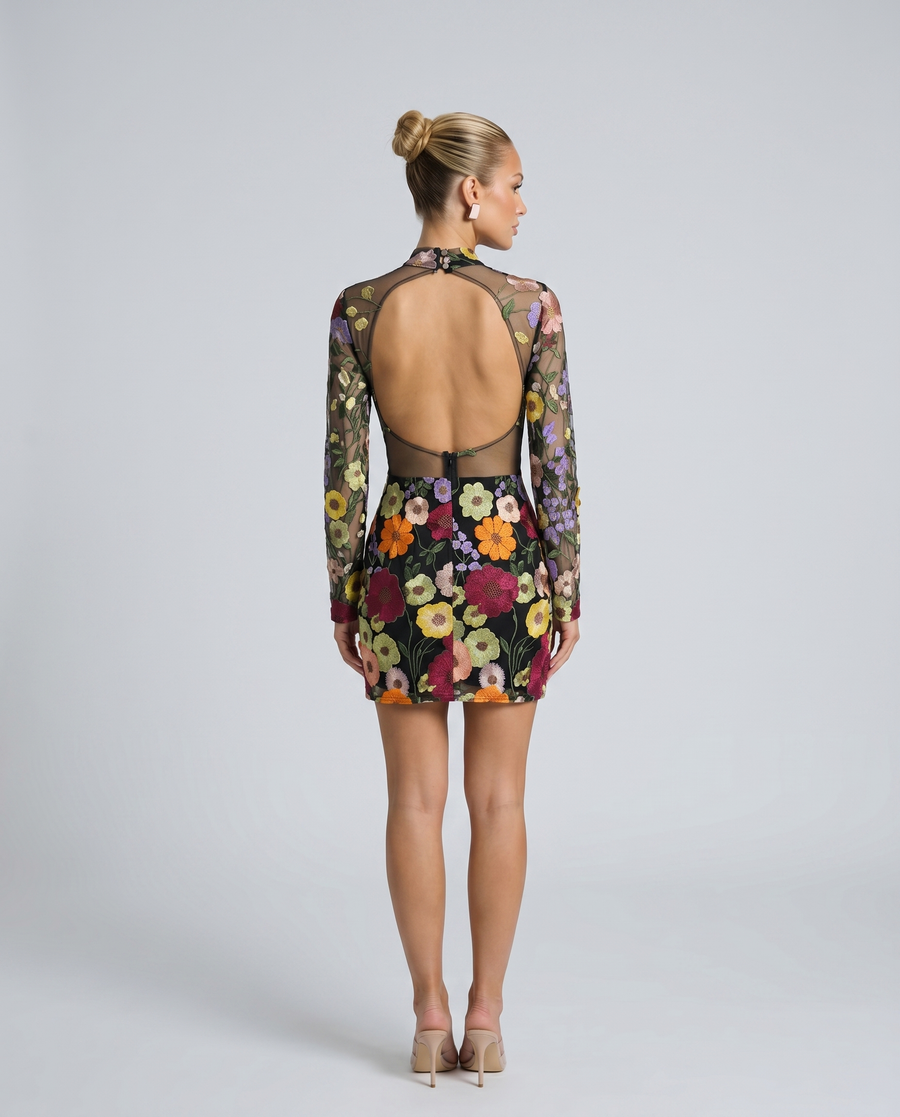 Anne | Mini Dress With Sheer Floral Embroidery
