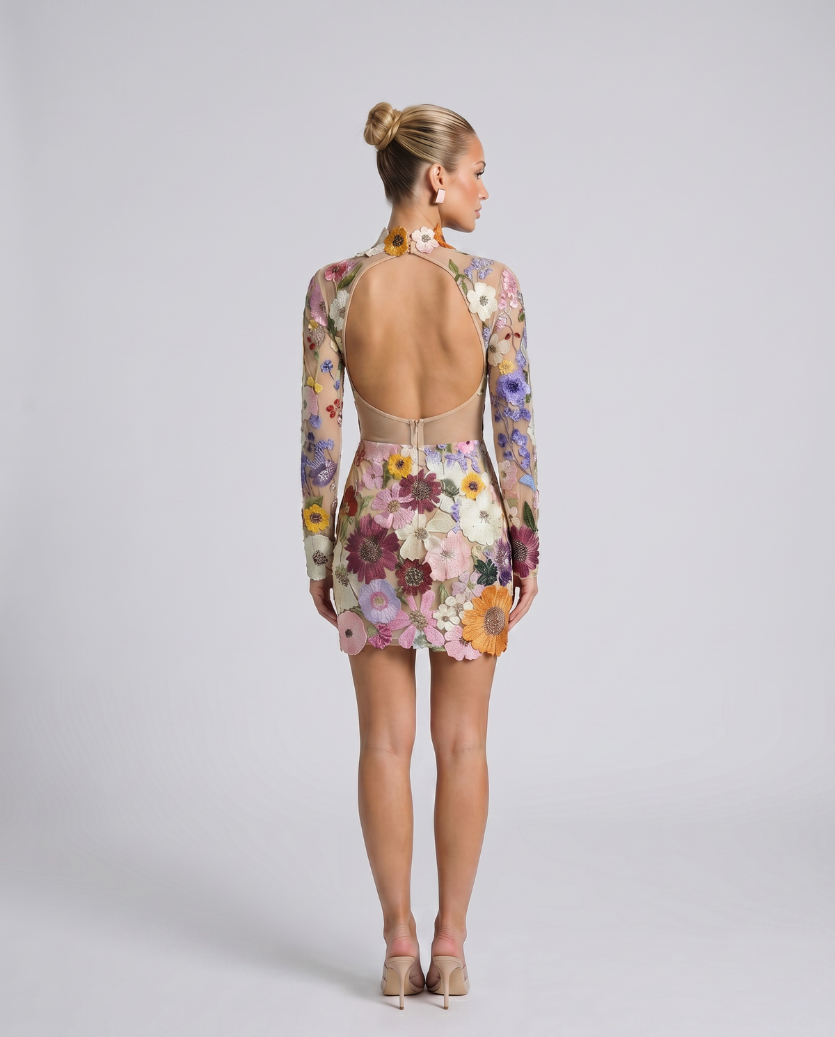 Anne | Mini Dress With Sheer Floral Embroidery