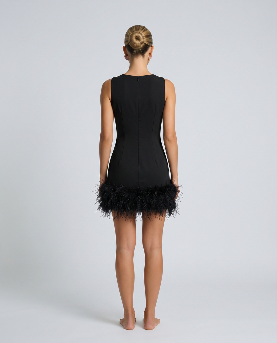 Nisha | Mini Dress With Feather Hem