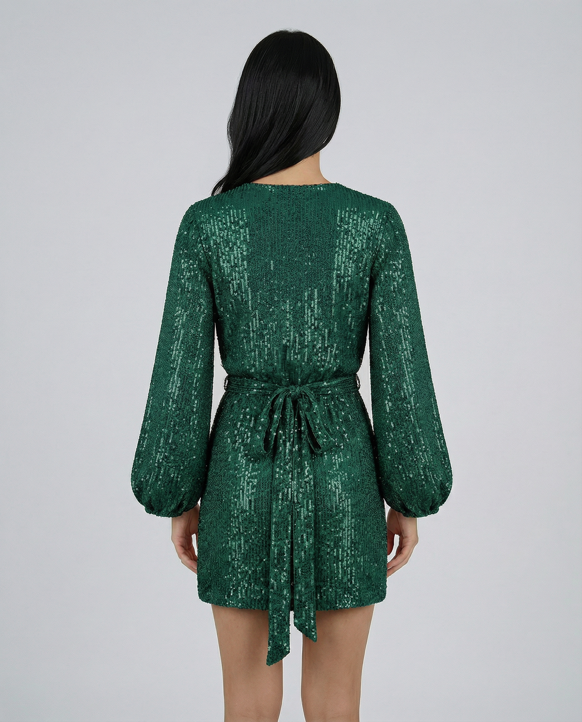 Trina | Sequin Wrap Mini Dress With Long Sleeves