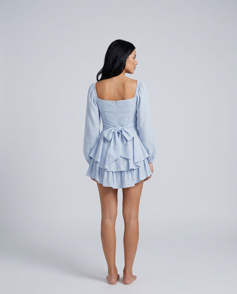 Kendra | Mini Dress With Square Neck And Tiered Ruffle Skirt