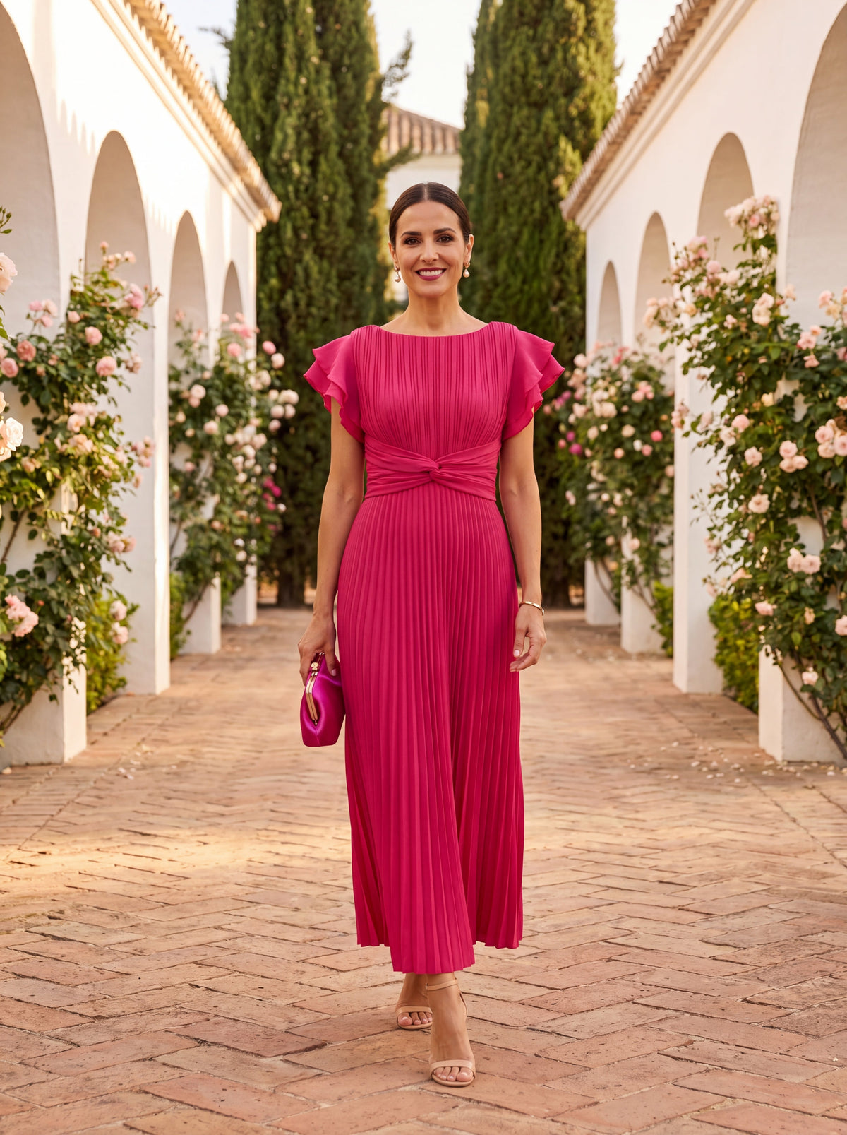 Seraphina | Elegant Pleated Maxi Dress with Knotted Waist